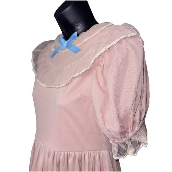 Lolita Dress Teen Small Pink Sheer Lined Puff Ruffle Bow Full Tiers Cosplay - Picture 2 of 9